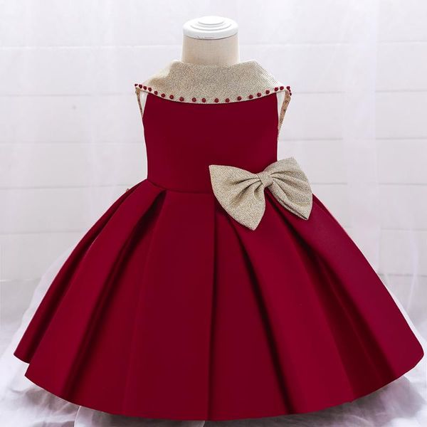 

girl's dresses summer ceremony 1st birthday dress for baby girl clothes beading wedding princess ball gown party infant vestidos, Red;yellow