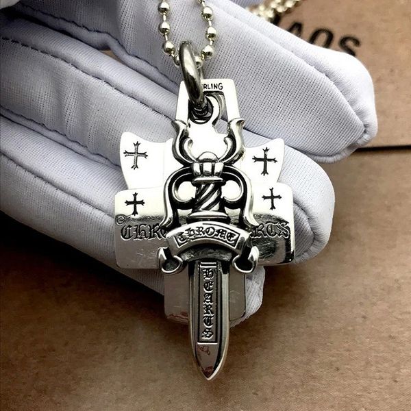 

kiroro ch s925 multi-layer sier holy sword pendant quan zhilong star same cross necklace men's and women's pendant, Silver