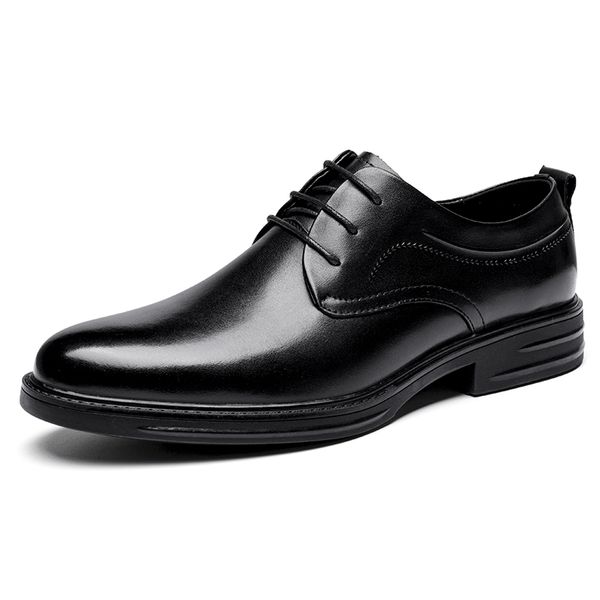 

2021men dress shoes derbies style genuine leather low heel rubber spring fall europe and america popular gentry three splice anglo-american, Black