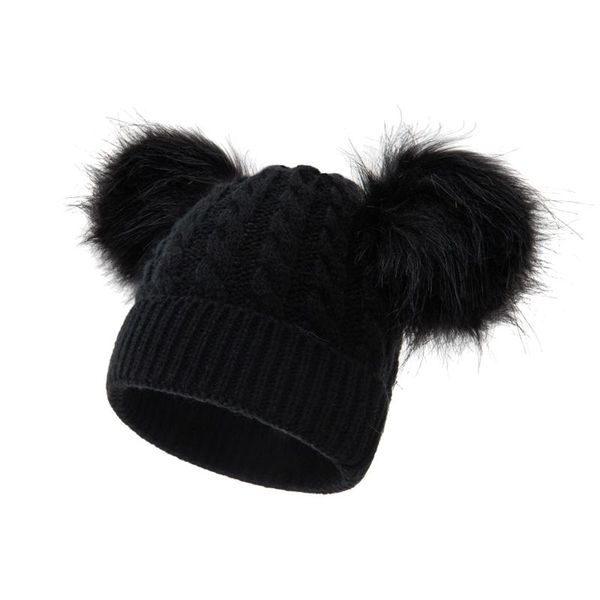 

beanies fashion design winter warm cute knitted double pom beanie hat girls boys cotton lined faux cap daily accessories