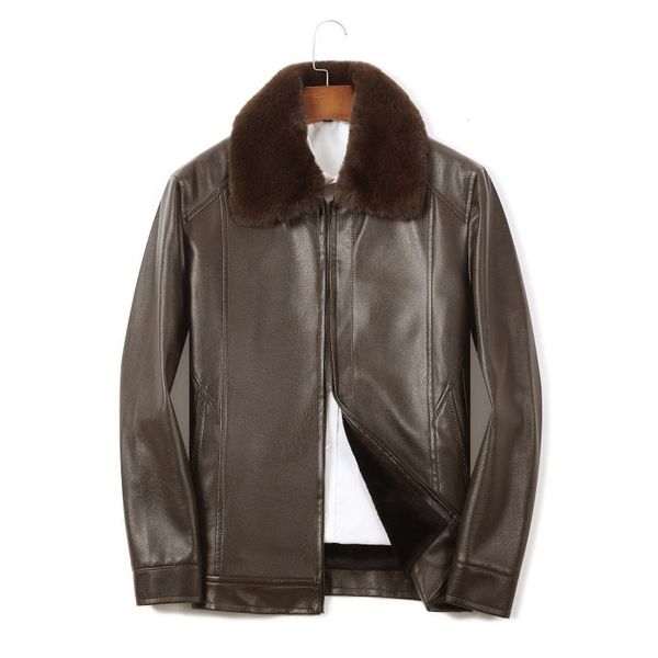 

men's fur & faux 2021 biker jacket for men clothing leather winter, Black