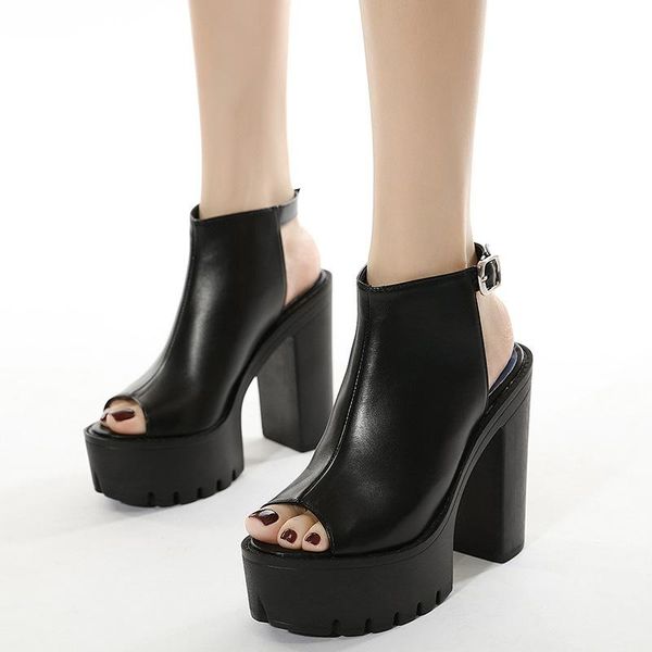 

sandals summer platform women high heels black peep toe thick heel shoes casual slippers chaussure femme