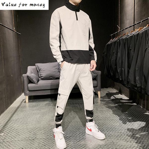 

hoodies & sweatshirt pant suit trainingspak heren men causal 2021 spring splice men sets jacket+pants 2pc tracksuit sportwear, Gray