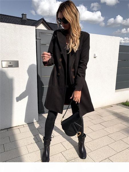 

winter jacket fashion double breasted long sleeve coats brief solid color womens coats designer womens autumn, Black