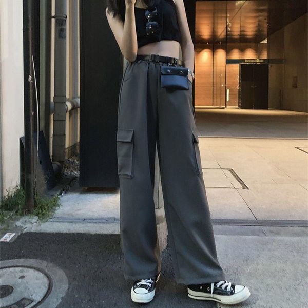 

women's pants & capris harajuku ribbon cargo women spring plus size joggers sweatpants trousers black loose wide leg sweat kobieta spod, Black;white
