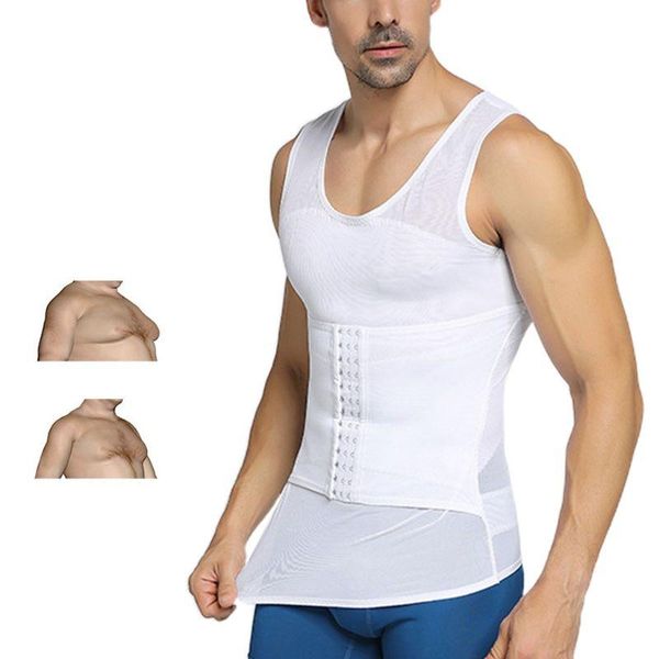 

men's body shapers mens shapewear breathable mesh shaper hook closure adjustable tummy control vest waist trainer slimming abdomen tank, Black;brown