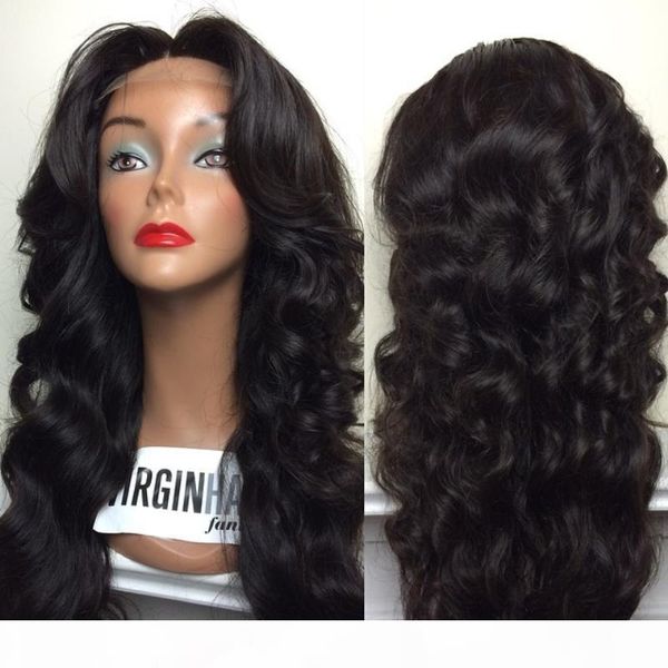 

150% density long body wave full lace wig lace front wig wavy human hair wigs for black women, Black;brown