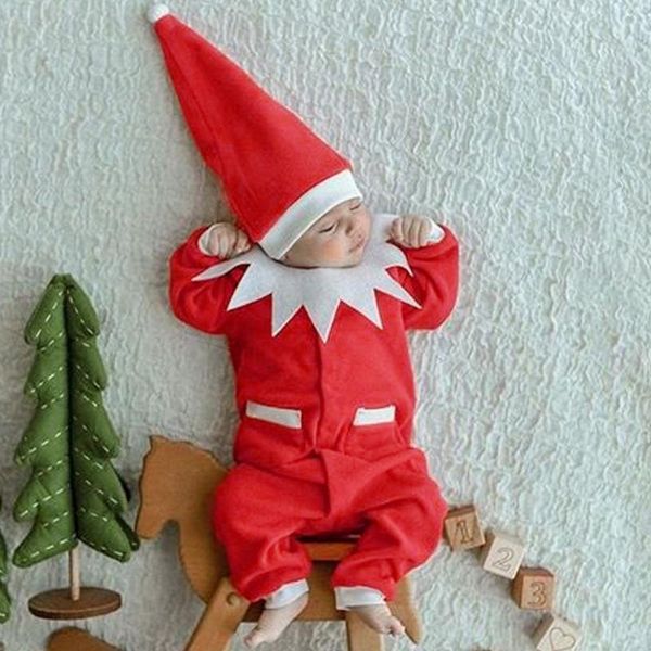 

Clothing Sets Christmas Born Baby Boys Girls Long Sleeve Romper Jumpsuit +Hat Year Costume Children's Suits Clothes 0-12M, White