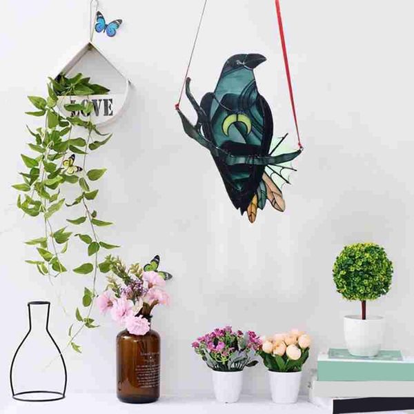 

novelty items crow witch stained suncatcher black bird with moon necklace decorative window wall hanging ornament for home decoration