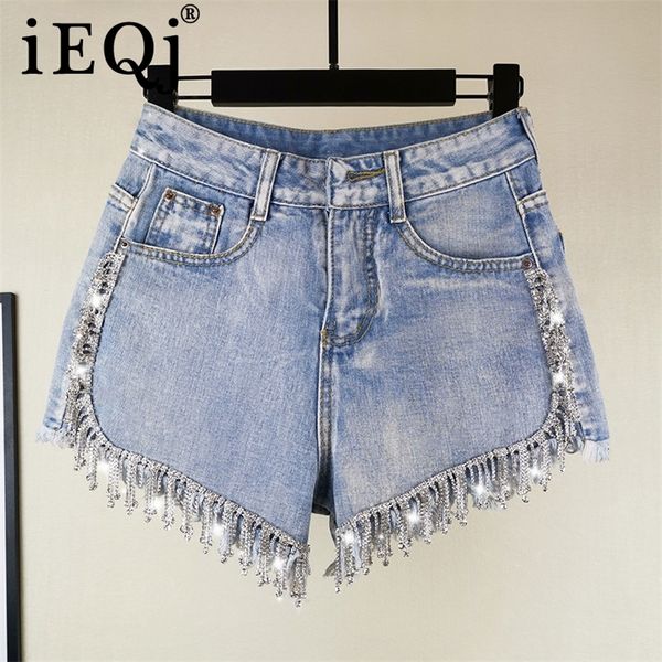 

ieqj spring summer shorts denim patchwork tassel raw high waist cowboy shorts streetwear women fashion tide ah03605xl 210306, White;black