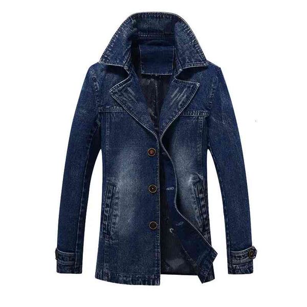

men's jackets denim blazer men slim fit autumn black blue jeans suits jacket male lapel casual cotton long trench coat homme with, Black;brown
