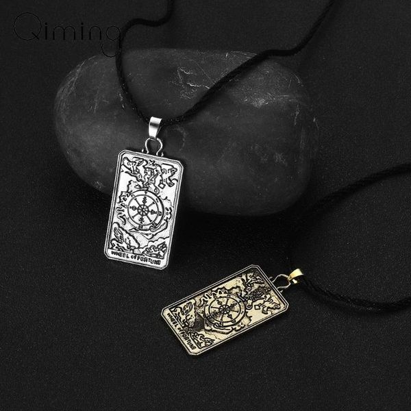 

pendant necklaces wheel of fortunetarot card women men necklace divination pagan fortune teller lucky jewelry viking vintage, Silver