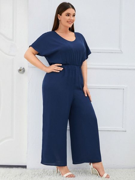 

plus dolman sleeve wide leg jumpsuit g9uu#, Black