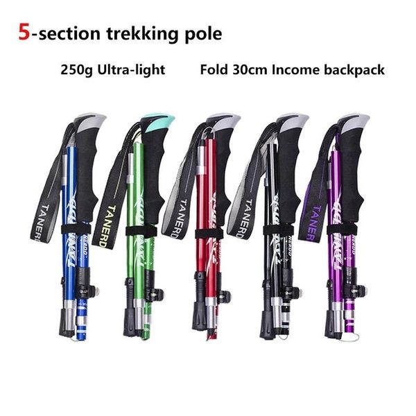 

trekking poles 5-section outdoor fold camping portable walking hiking stick for nordic elderly club easy put into b