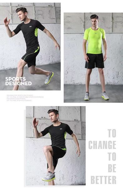 

new men's designer quick drying clothes men's short sleeve tight t-shirt fitness clothes sweatshirt breathable#fitness wear#7841g, White;black