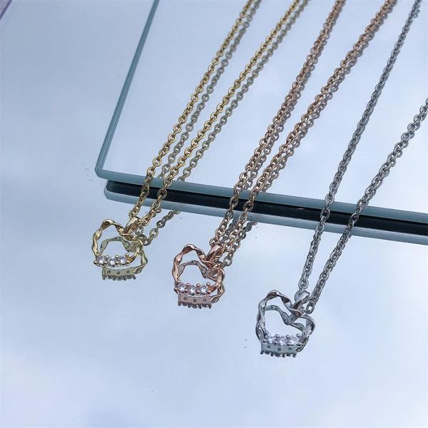 

pendant necklaces women's jewelry irregular heart-shaped necklace shiny zircon love girl gift, Silver