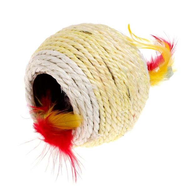 

cat toys lovely sisal rope feather ball teaser scratch chew play toy for pet kitten