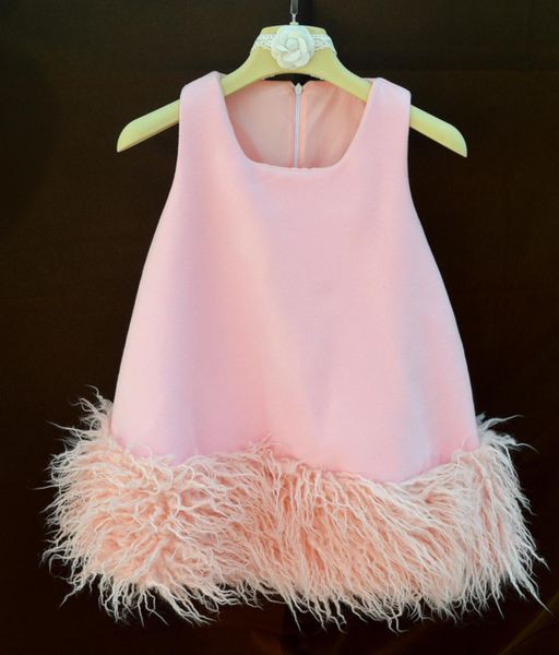 

fall baby girls clasic elegant fur dress plaid sleeveless kids princess clothes birthday performance fur party vest dress 210303, Red;yellow