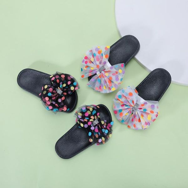 

slipper 2021 fashion summer children bow-knot flip flops shoes for girls cute bow dot princess casual sandals, Black;grey