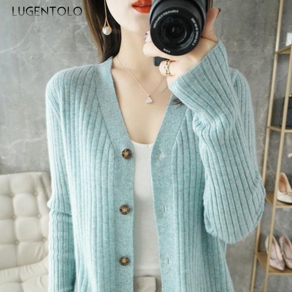 

women's knits & tees knitted sweater cardigan long sleeve v-neck temperament single-breasted loose female casual street versatile sweat, White