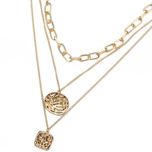 

pendant necklaces irregular metal sheets chain multi-layer necklace for women europe and america gold color long, Silver