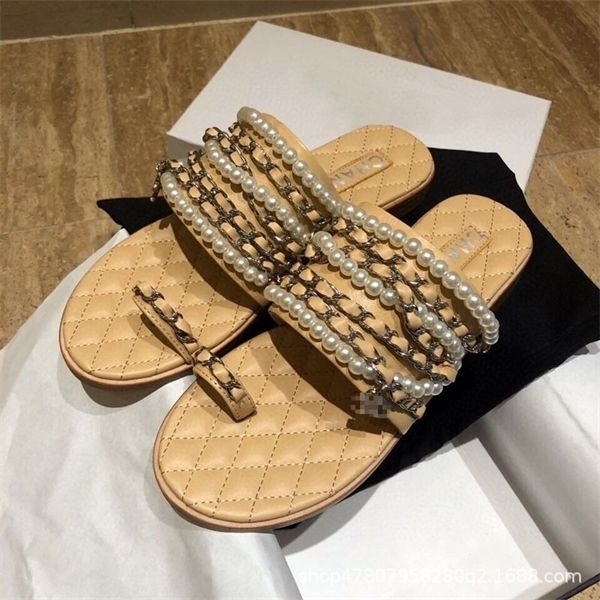 

official website 70% off outlet summer new small fragrance black chain pearl toe beach sandals lazy fashion slippers women factory sale