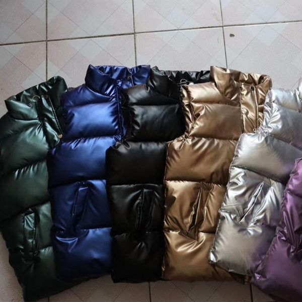 

women's vests plus size women autumn waistcoat glossy bright 2021 vest winter warm korean down sleeveless jacket 3xl,4xl,black,blue, Black;white