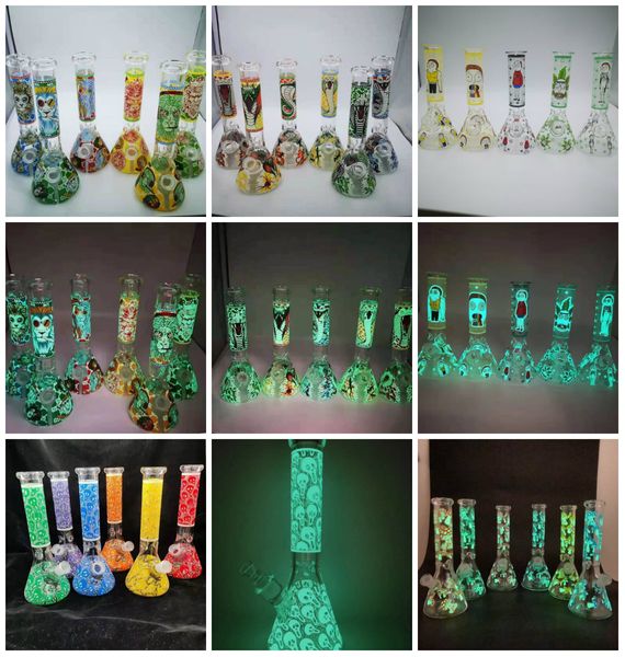 Vintage all'ingrosso 12 pollici Glow In The Dark Glass Bong narghilè Acqua Pipa Dabbler Quartz Banger