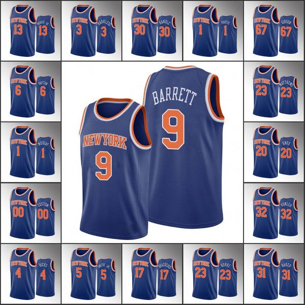 

men new yorkknickselfrid payton bobby portis julius randle r.j. barrett frank ntilikina 2021 icon royal custom jersey, Black;red