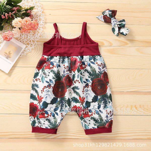 

summer wine red stitching sling large flower print one-piece suit headband two piece set, White