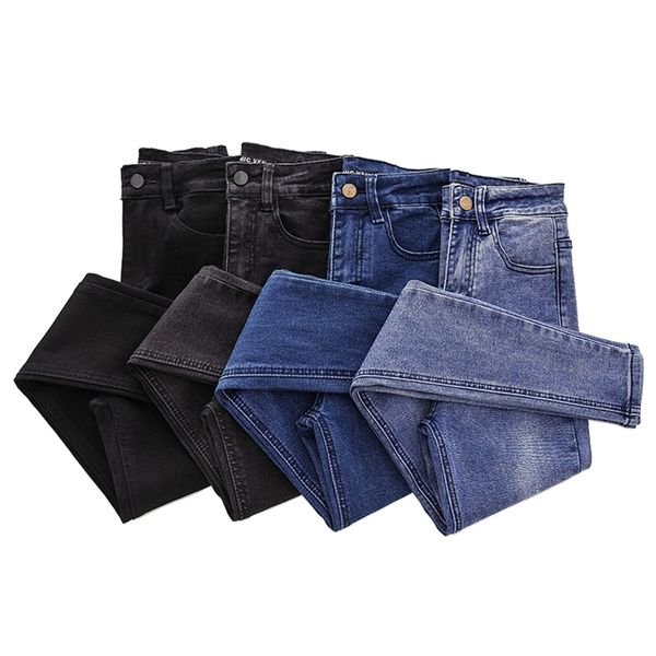 

plus size button fly women jeans high waist blue pants for elastic skinny stretchy lift hips 210629