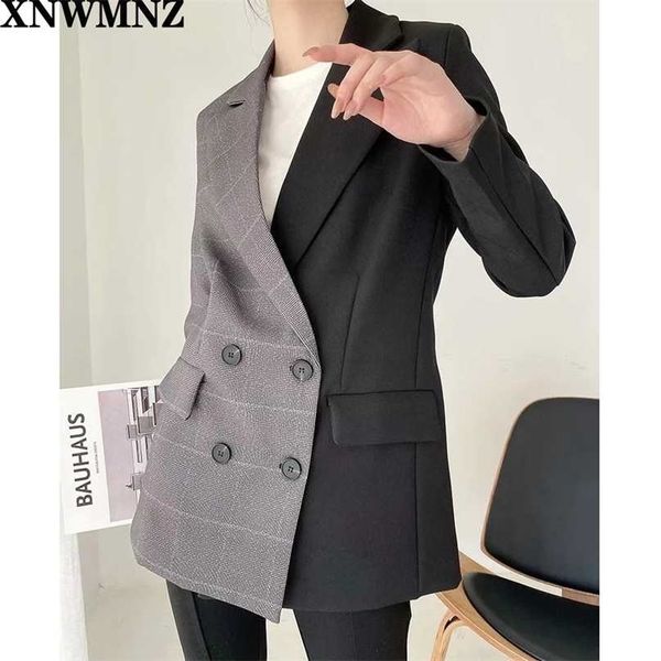 

xnwmnz za women winter women patchwork color retro plaid coat blazer suit casual fashion coats lazy style 211122, White;black