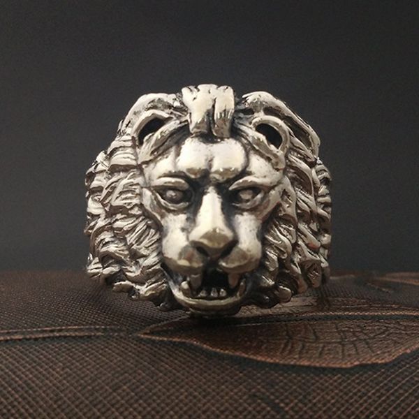 

2021 new real s925 sterling jewelry handmade vintage thai sier personality men's lion ring g93m, Silver