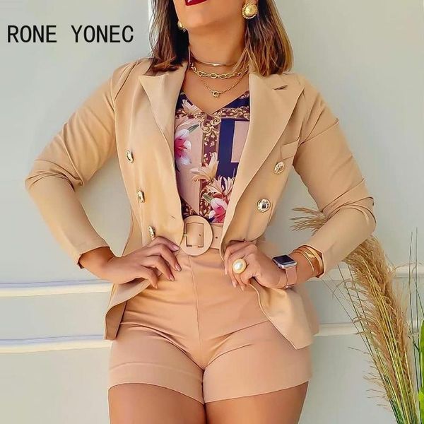 

women's tracksuits women solid elegant button bodycon short blazer sets, Gray
