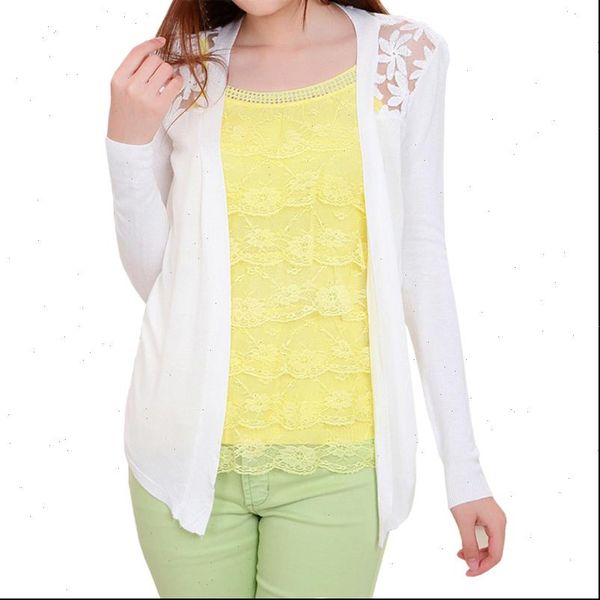 

long sleeved new spring summer knit cardigan coat slim thin sweater women hollow lace shawl shirt clothing vestidos lxj400, White;black