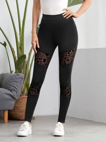 

sheer leopard mesh insert leggings q7ih#, Black