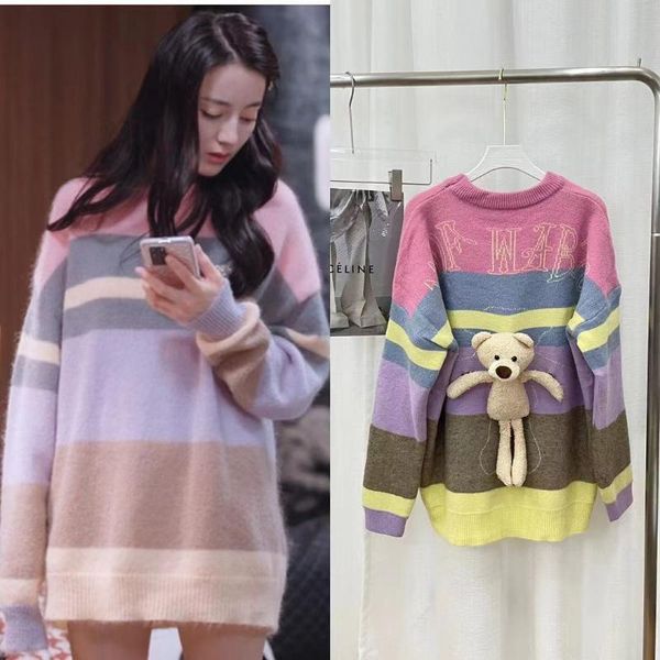 

women's sweaters mingxing qiao jingjing dilireba same style long sleeve mid-length loose sweater idle thin you are my glory, White;black