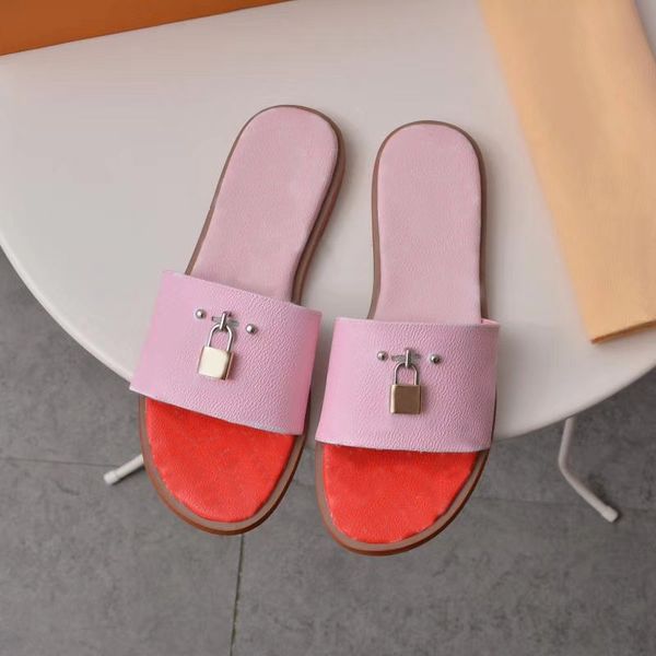 

summer women lock shoes slippers slides sandal flat slipper graffiti sandals woman genuine cowhide leather shoe with box large size35-42, Black