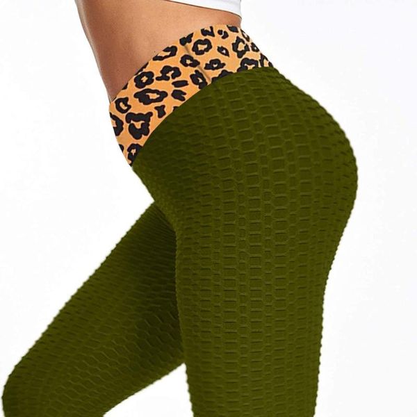 

women's leggings 40# leopard women high waist dobby patchwork pants push up sport fitness workout gym clothes, Black