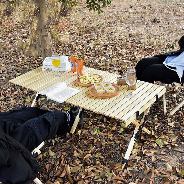 

camp furniture outdoor folding table and chair portable egg roll self-driving travel picnic camping solid wood barbecue
