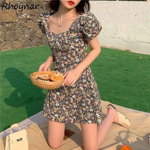 

casual dresses women puff-sleeve square-collar elegant vintage temperament feminino old-fashion summer sundress baggy students, Black;gray