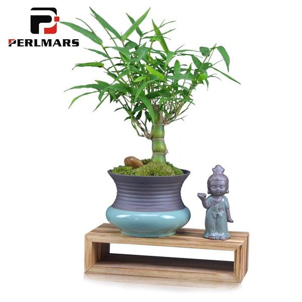

vases creative potted plant / ceramic flower pot with cute buddha wood base kit home decoration crafts bonsai holder