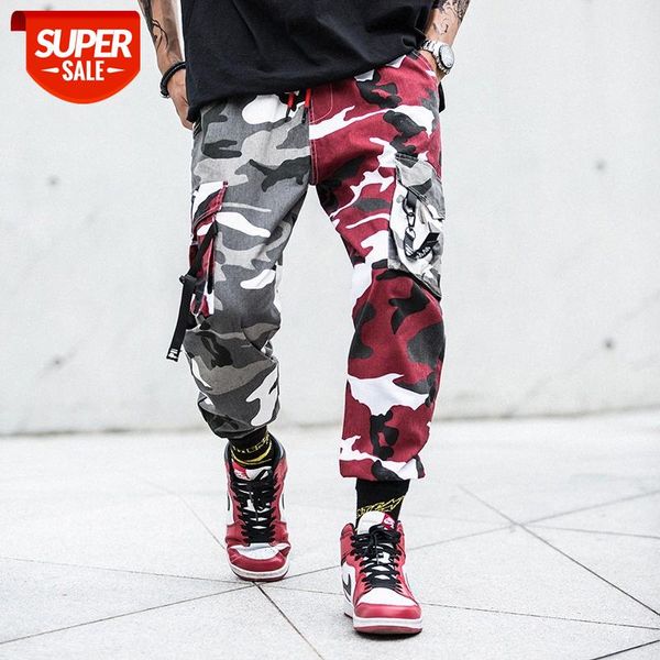 

men's harajuku style camouflage multi-pocket casual trousers #ao5a, Black