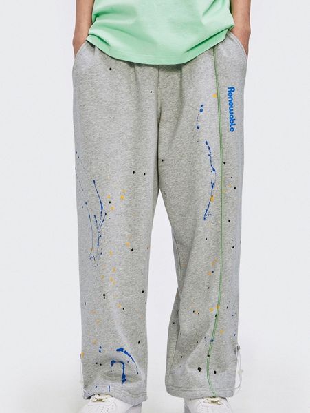 

men drawstring waist splash ink & letter graphic sweatpants z4q9#, Black