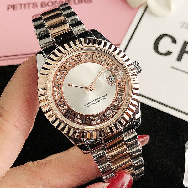 

brand luxury women watch full crystals 2022 new wholesale tiktok watch roman numeral scale quartz battery date work fashion sports watches f, Slivery;brown