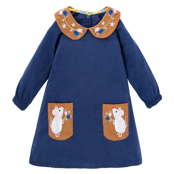 

jumping meters baby embroidery mouses autumn winter girls dresses corduroy collar princess long sleeve dress toddler clothes 210225, Red;yellow