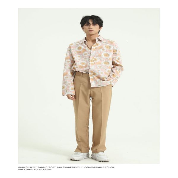 

2021 spring new fashion casual korean version of long-sleeved retro small floral shirt men's lapel versatile jacket v7ql, White;black