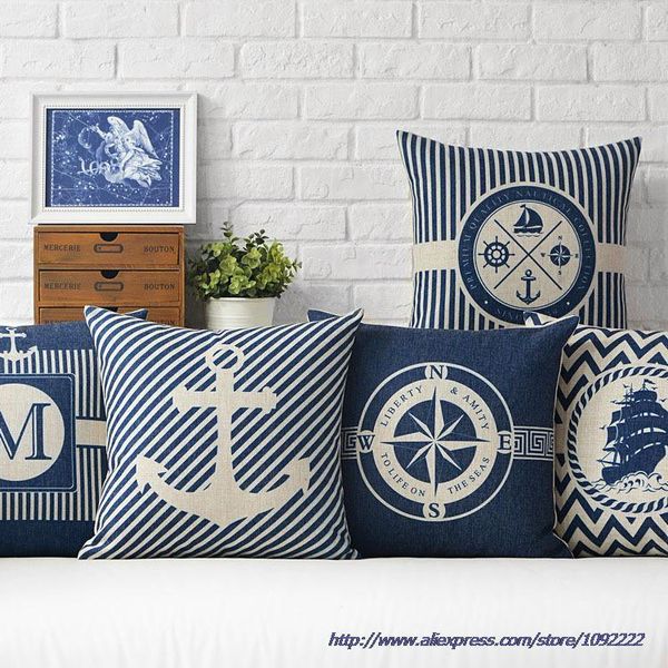 

cushion/decorative pillow nautical decorative throw pillows anchor sailor map cushion cover home decor blue case for sofa