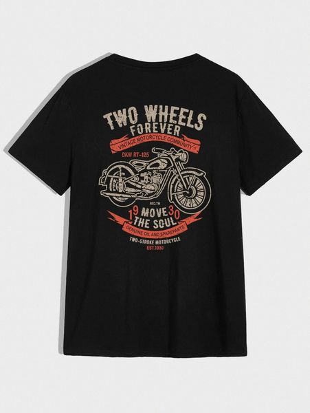 

men motorcycle & slogan graphic tee e0f3#, White;black