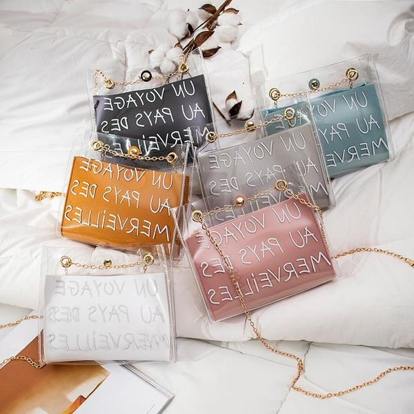 

2019 square letter female trend fashion bag transparent printing new chain small shoulder ggabf